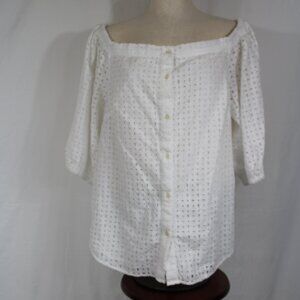 Lauren RALPH LAUREN White Women's Eyelet Cotton Broadcloth Blouse L NEW
